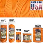 TOUGH-GRID 750lb Neon (Safety) Orange Paracord/Parachute Cord – Genuine Mil Spec Type IV 750lb Paracord Used by US Military (MIl-C-5040-H) – 100% Nylon – Made In USA. 100Ft. – Neon (Safety) Orange
