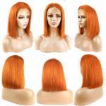 XRS Hair Wig Orange Color Lace Front Bob Human Hair Wigs for Women with Baby Hair Preplucked Hairline Straight Peruvian Human Hair Short Bob Wigs 14Inch