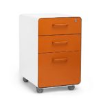 Poppin White + Orange Stow Rolling 3-Drawer File Cabinet, Available in 10 Colors, Legal/Letter