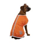 TOPSOSO Fashion Shop Dog Blanket Coat Reversible Winter Jacket with Waterproof Shell,Fleece Lining and Reflective Strip and Paw Print 3 Color for Choice. (Orange, L)