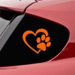 HEART with DOG PAW Puppy Love 4″ (color: ORANGE) Vinyl Decal Window Sticker for Cars, Trucks, Windows, Walls, Laptops, and other stuff.