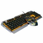 Wired Gaming Keyboard and Mouse Combo with Orange Yellow LED Backlit,Dust and Dirt-Proof,Waterproof,Ergonomic Design,Mechanical Feeling,for Working and Prime Gaming