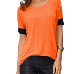 Sarin Mathews Women’s Casual Round Neck Loose Fit Short Sleeve T-Shirt Blouse Tops Orange M
