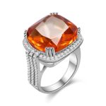 Uloveido Platinum Plated Big Princess Square Orange Stone Cocktail Ring for Women and Men with Cubic Zirconia Size 6 7 8 9 10 RA219