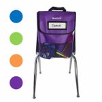 EAI Education NeatSeat Classroom Chair Organizer | Oversized Name-Tag Card, Dual Inner Pockets, One of Each Color: Blue, Lime, Orange, Purple, 16″ x 12″ with 1 1/2″ Gusset, Set of 4