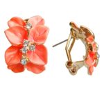 Navachi 18k Gold Plated Clear Crystal Orange Enamel Leaves Flower Omega Earrings