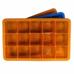 3 Pack Silicone Cube Ice Tray,Flexible 15-Cavity Silicone Ice Cube Mold- BPA Free, Stackable, Easy Release (3 colors – Orange/blue/green)