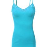 Bozzolo Women’s Junior & Plus Adjustable Spaghetti Strap Lace Trim Tunic Tank Top