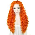 Ebingoo Curly Orange Lace Front Wig for Black Women Bright and Vibrant Color with Long Fluffy Synthetic Front Lace Wigs for Halloween Cosplay Party Daily Use