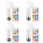 Yangcsl LED Light Bulb 75W Equivalent, RGB Color Changing Light Bulb, 6 Moods – Memory – Sync – Dimmable, A19 E26 Screw Base, Timing Remote Control Included (Pack of 4)