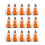 TSD STORY Total 15 PCS Plain Color Bib Apron Adult with 2 Front Pocket Orange