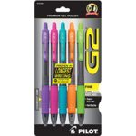 Pilot G2 Retractable Premium Gel Ink Roller Ball Pens, Fine Point, 5-Pack, Assorted Colors, Purple/Pink/Turquoise/Orange/Lime (31266)