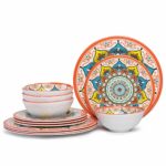 Melamine Dinnerware Set for 4 – 12 Pieces Dishes Set for Camping RV, Dishwasher Safe, Unbreakable, Orange