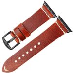 MAIKES Compatible Apple Watch Band 4 Colors Oil Wax Leather Watch Strap Replacement for iWatch Apple Watch 44mm 40mm 42mm 38mm Series 4/3/2/1 (44mm, Orange+Black Buckle)