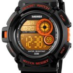 Mens Multi Function Digital Alarm Stopwatch LED Backlight Quartz Watches 50M Waterproof Electronic Sports Watch Orange