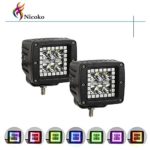 Pack 2 Nicoko 3″ 18w led work light bar square pods with RGB Chasing Halo 10 solid colors over 72 Flashing modes Driving led Lights Fog Lamp Offroad Lighting for Suv Ute Atv Truck 4×4 Boat