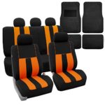 FH Group FH-FB036115 Combo Set: Striking Striped Seat Covers w. Premium Black Carpet Floor Mats, Orange/Black Color- Fit Most Car, Truck, SUV, or Van