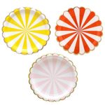 Disposable Party Paper Plates Stripe Dessert Plates 9-Inch for a Tea Party, Picnic or Birthday, Pack of 24 (9 in, Mix color (yellow+orange+pink))