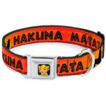 Buckle Down Dog Collar DYAC-Simba2 CLOSE-UP Full Color – Lion King HAKUNA MATATA Sunset Oranges/Black – Large 15-26″