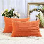 Miaote Pack of 2 Decorative Throw Pillow Covers Cases for Couch Bed Sofa,Striped Corduroy Velvet Cushion Covers for Baby, 16 X 24 Inches,Orange