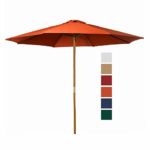 9 Ft Wood Market Patio Umbrella Outdoor Garden Yard Wooden Umbrella with Pulley Lift, 8 Ribs, Orange Color Umbrella