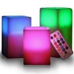LED Lytes Flameless Candles Set of 3 Square Ivory Wax with Flickering Color Changing Flame, auto-Off Timer Remote Control for Wedding Decor Ideas