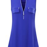 Bulotus Women’s V-Neck Casual Tunic Tank Tops Zipper Sleeveless Blouse Shirt