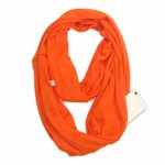 Thobu Scarf with Hidden Pocket, Women Men 180x50cm 12 Colors Secret Hidden Zipper Pocket Infinity Loop Scarf Winter Warm Single Jersey Solid Color Ring Scarves Blanket Wrap Shawl,Orange