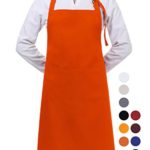 VEEYOO Adjustable Chef Bib Apron with 2 Pockets, Durable Spun Poly Cotton, Cooking Kitchen Restaurant Uniform Aprons for Men Women, 32×28 inches, Orange