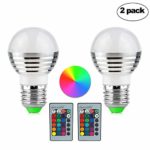 B2ocled LED Color Changing Light Bulb 3W(25Watt Equivalent),Dimmable E26/E27 RGB LED Bulbs with Remote Control 24 Key(2 Pack),Memory Function,16 Color Lighting Changes for Bar, Party, Home