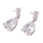 GULICX Bling Silver Tone Cubic Zirconia Pear Distinctive Engagement Party Dangle Earrings