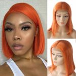 Orange Lace Front Human Hair Wigs with Baby Hair, Licoville 12″ Short Straight Lace Front Bob Wig 180% Density Middle Part Glueness Human Hair Bob Cut Wigs for Women