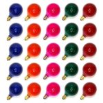 25PC G40 Bulbs Frosted Multi-Color Globe Bulbs Candelabra Screw Base E12 Light Bulbs, 5W Warm Replacement Glass Bulbs for G40 Strands, UL Listed for Indoor and Outdoor Commercial Uses