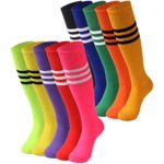Tube Socks Stripe, saounisi Unisex Knee High Football Soccer Volleyball Baseball Cheerleading Team Socks 2/6/10 Pairs