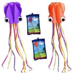 Hengda kite-Pack 2 Colors(Orange&Purple) Beautiful Large Easy Flyer Kite for Kids-Software Octopus-It’s Big! 31 Inches Wide with Long Tail 157 Inches Long-Perfect for Beach or Park