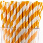 Pack of 150 Biodegradable Orange Swirls Paper Drinking Straws (Compostable, Non-toxic, BPA-free)