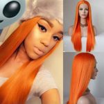 QD-Udreamy Orange Color Silky Straight Synthetic Lace Front Wigs Heat Resistant Lace Front Wigs Hand Tied Wigs for Women 24 Inch