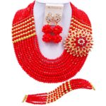 aczuv 10 Rows African Beads Jewelry Set for Women Nigerian Wedding Bridal Jewelry Sets