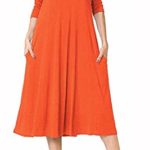 Women 3/4 Sleeve Casual A-Line Flare Midi Long Dress with Pocket WD13