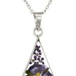 Sterling Silver Pressed Flower Teardrop Pendant Necklace