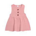 YOUNGER TREE Baby Girls’ Sleeveless Dress Toddler Girls Linen Dresses Infant Girl Solid Button Dress (2-3 Years, Pink)