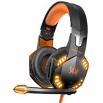 VersionTECH. G2000 Stereo Gaming Headset for Xbox one PS4 PC, Surround Sound Over-Ear Headphones with Noise Cancelling Mic, LED Lights, Volume Control for Laptop Mac PS3 iPad Nintendo Switch – Orange