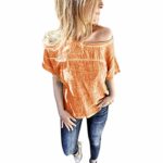Aniywn Women Round Neck Basic Short Sleeve Tee Shirt Summer Cold Shoulder Pure Color Pullover Top Blouse Orange