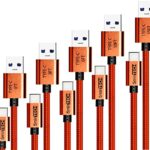 [5 PACK] – (1FT+3FT+6FT+10FT+15FT) ORANGE – USB Type-C Cable Nylon Braided Charging Charger Cord Data Sync for Samsung Galaxy S8,Note 8,GooglePixel,LG v20 v30,Nexus 6P,Nintendo Switch,Macbook