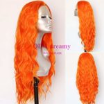QD-Udreamy Orange Color Synthetic Lace Front Wigs Natural Wavy Party Wigs Heat Resistant Synthetic Hair Wigs for Women 24 Inch