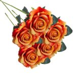 AIMTOPPY 5 Pcs Artificial Silk Fake Flowers Rose Flower Wedding Bouquet Party Home Decor (orange)