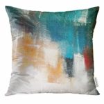 Emvency Throw Pillow Cover Canvas Colors Shading on Acrylic Painting Red Orange Blue and Turquoise Contemporary Mix Media Decorative Pillow Case Home Decor Square 18×18 Inches Pillowcase