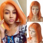 Licoville 14″ Orange Bob Human Hair Lace Front Wigs Pre Plucked Natural Hairline 180% Density Straight Bob Hairstyles for Summer 13×4 Glueless Short Colored Lace Wig