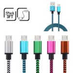 Micro USB Cable, Ailkin High Speed [5-Pack] 3Ft Nylon Braided USB 2.0 A Male to Micro B Data Sync & Charging Cable Compatible with Most Micro Android Smartphone (Green, White, Hot Pink, Blue, Orange)