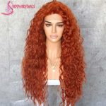 Sapphirewigs Orange Color Kinky Curly Black Women Daily Makeup Kanekalon Heat Resistant Hair Synthetic Lace Front Party Wigs With Baby Hair